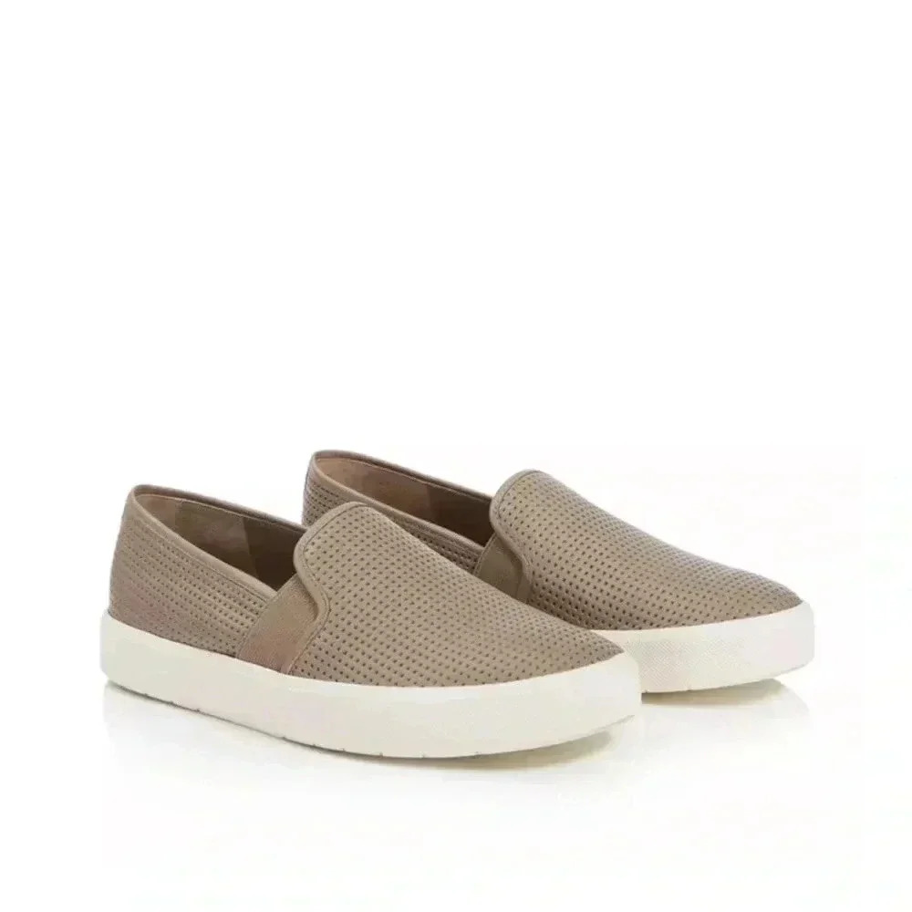 Vince Blair Perforated Leather Sneakers Taupe Size 8 EUC Slip Ons